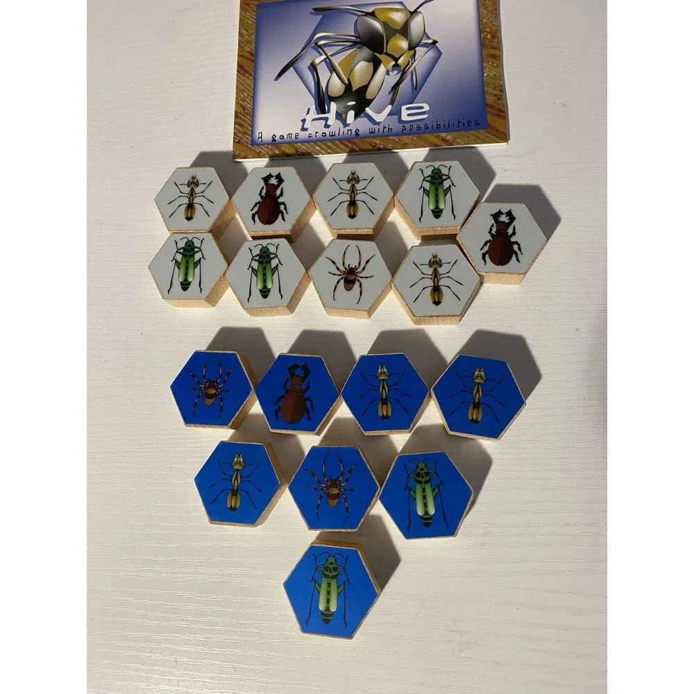 Vintage 2005 Hive Board Game REPLACEMENT PARTS LOT - 17 Wooden Tiles Box Manual